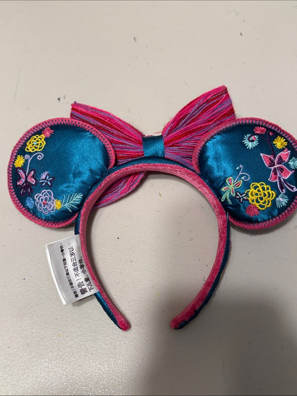 Disney Pink and Teal Embroidered Floral Mouse Ear Headband - Picture 2 of 2